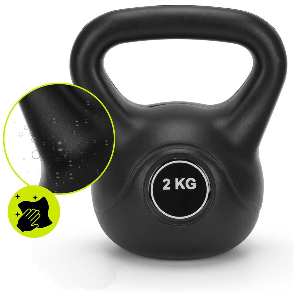 Kettlebell 2 kg, bitum cu invelis rezistent ABS, 19x16 cm, negru - imagine 9