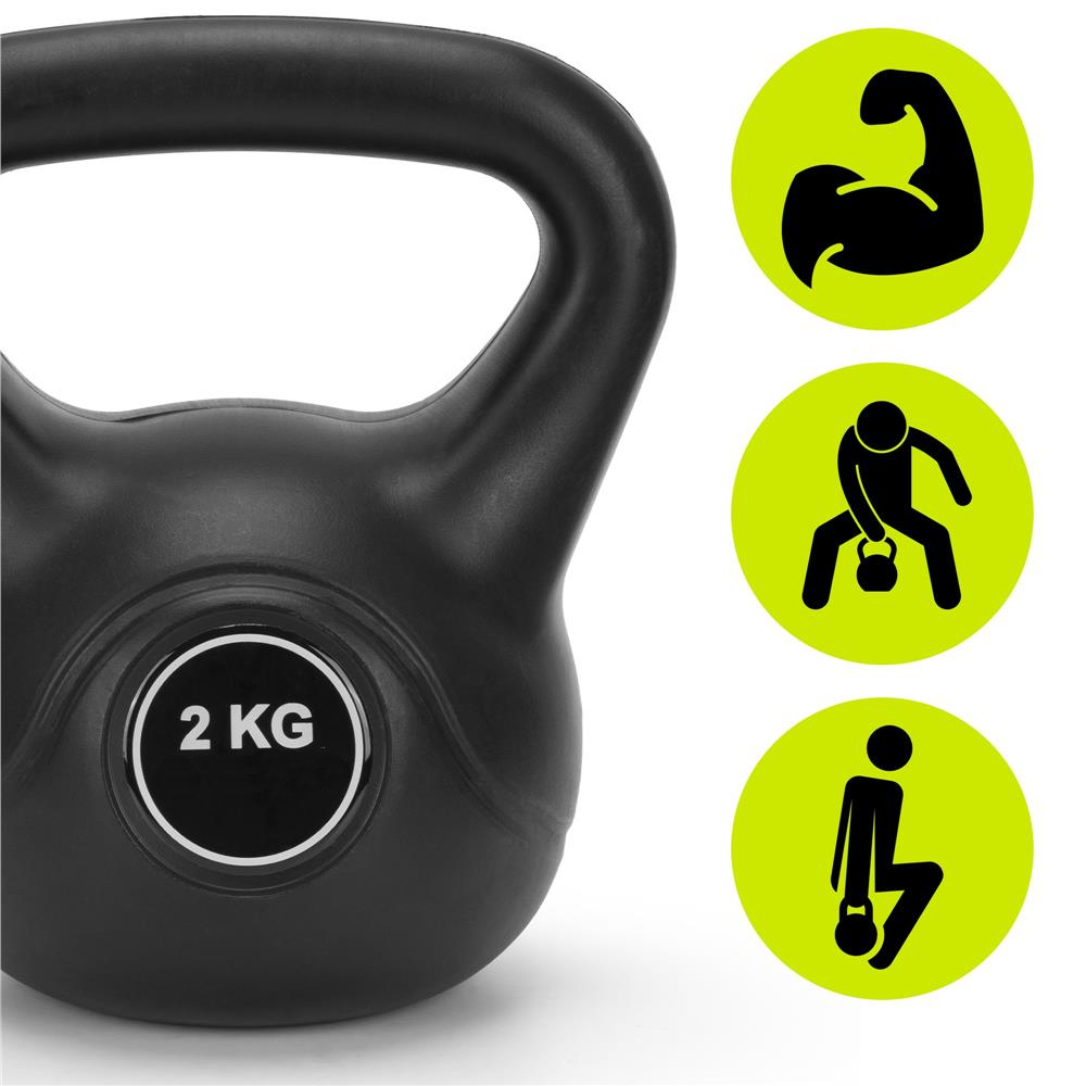 Kettlebell 2 kg, bitum cu invelis rezistent ABS, 19x16 cm, negru - imagine 8
