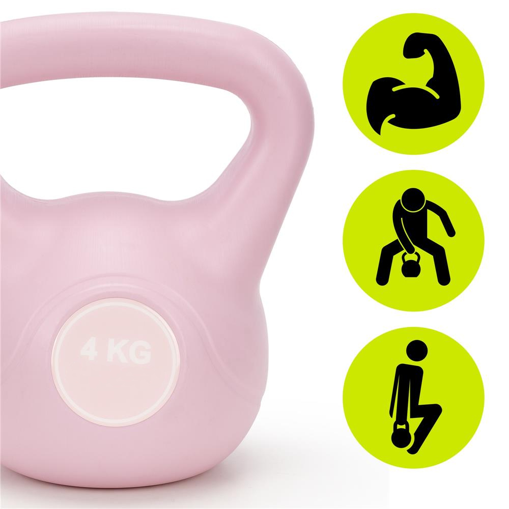 Kettlebell 4 kg, bitum cu invelis rezistent ABS, 18x21 cm, roz - imagine 11