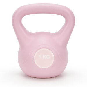 Kettlebell 4 kg, bitum cu invelis rezistent ABS, 18x21 cm, roz