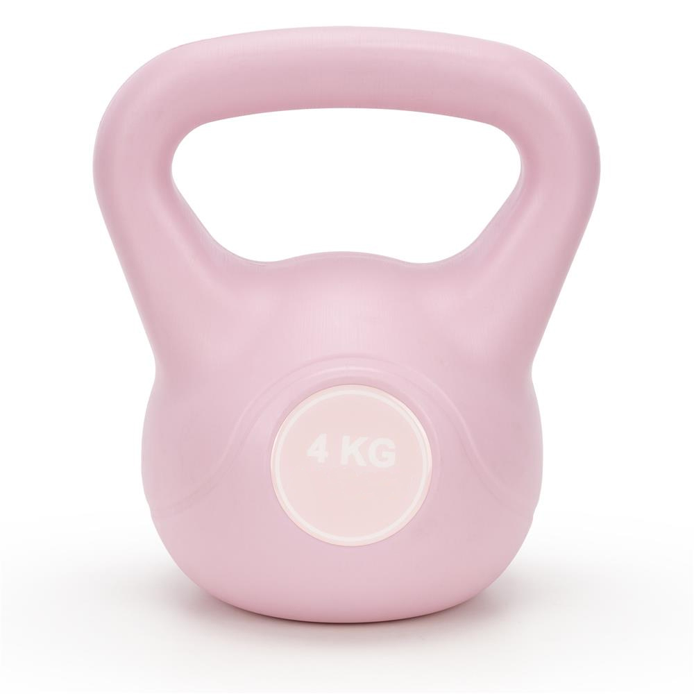 Kettlebell 4 kg, bitum cu invelis rezistent ABS, 18x21 cm, roz
