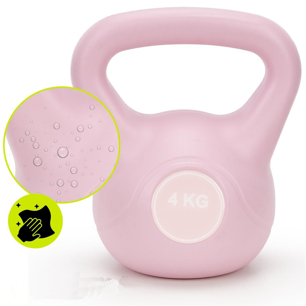 Kettlebell 4 kg, bitum cu invelis rezistent ABS, 18x21 cm, roz - imagine 13