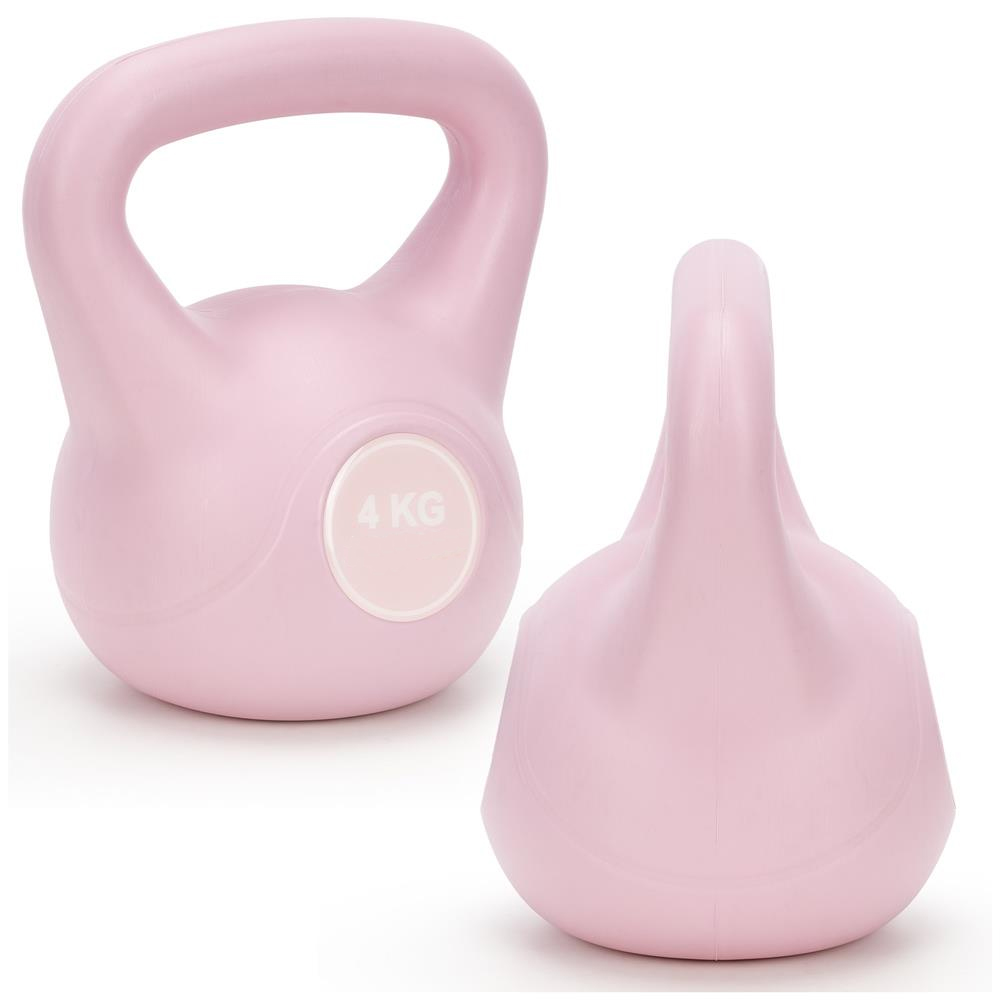 Kettlebell 4 kg, bitum cu invelis rezistent ABS, 18x21 cm, roz - imagine 8
