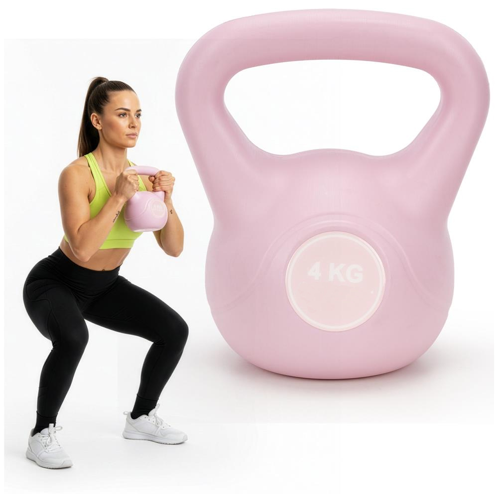 Kettlebell 4 kg, bitum cu invelis rezistent ABS, 18x21 cm, roz - imagine 9