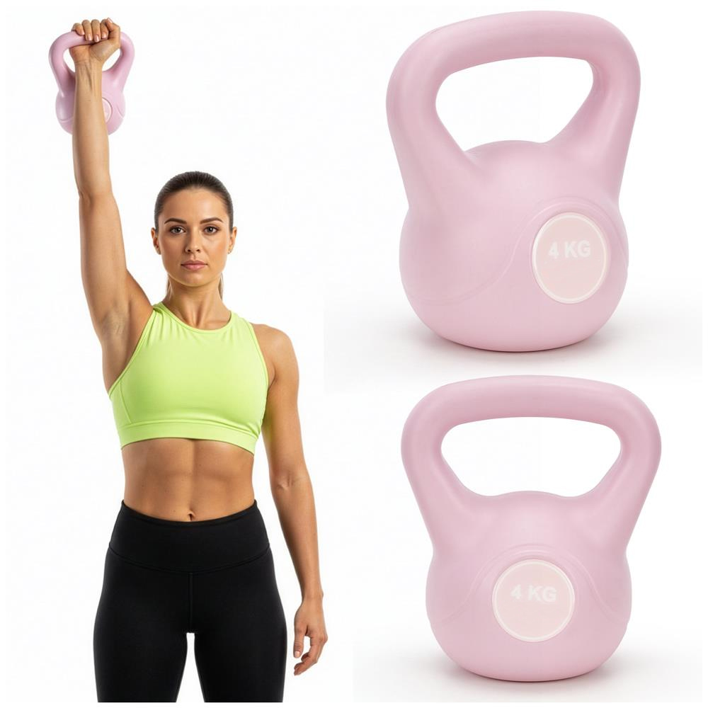 Kettlebell 4 kg, bitum cu invelis rezistent ABS, 18x21 cm, roz - imagine 10