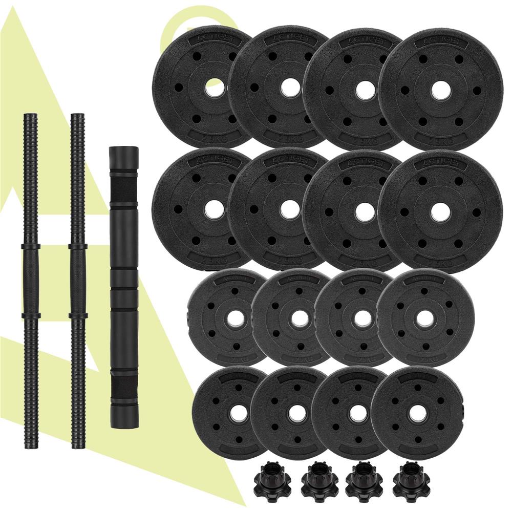 Set gantere si bara ajustabila 30 kg, 16 discuri, conector metalic cu spuma, negru - imagine 15