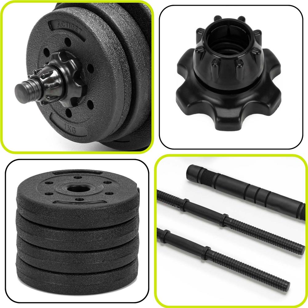 Set gantere si bara ajustabila 30 kg, 16 discuri, conector metalic cu spuma, negru - imagine 23
