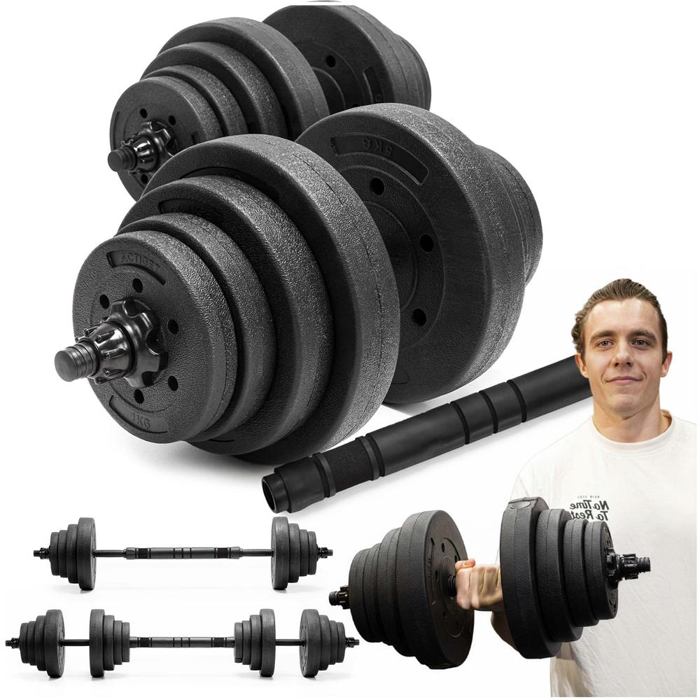 Set gantere si bara ajustabila 30 kg, 16 discuri, conector metalic cu spuma, negru - imagine 2