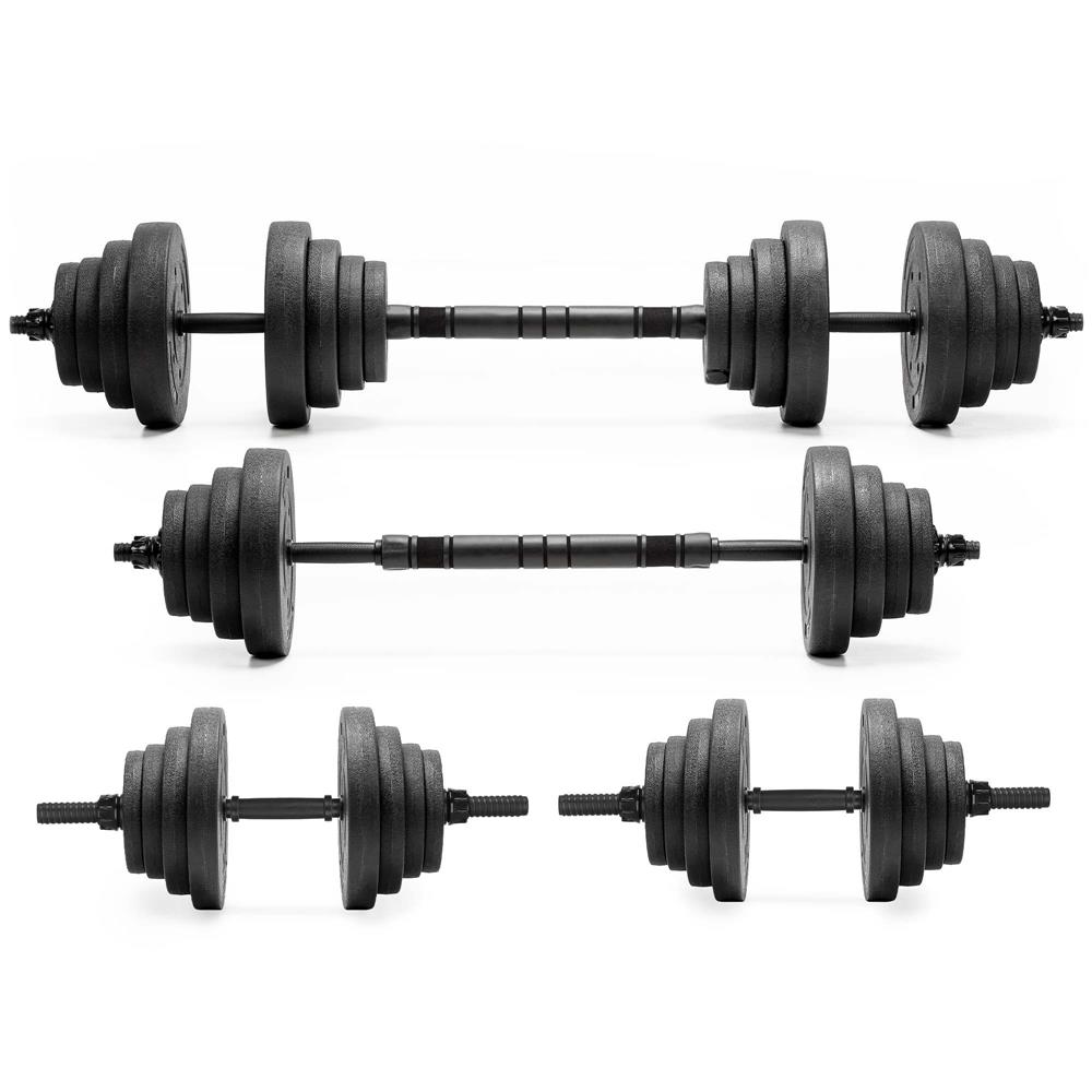 Set gantere si bara ajustabila 30 kg, 16 discuri, conector metalic cu spuma, negru - imagine 3