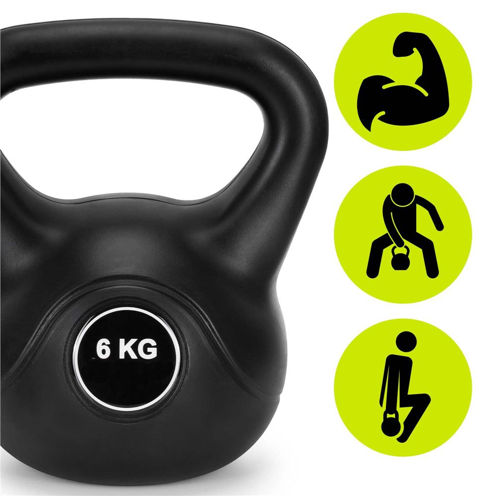 Kettlebell 6 kg, bitum cu invelis rezistent ABS, 24x21 cm, negru - imagine 10