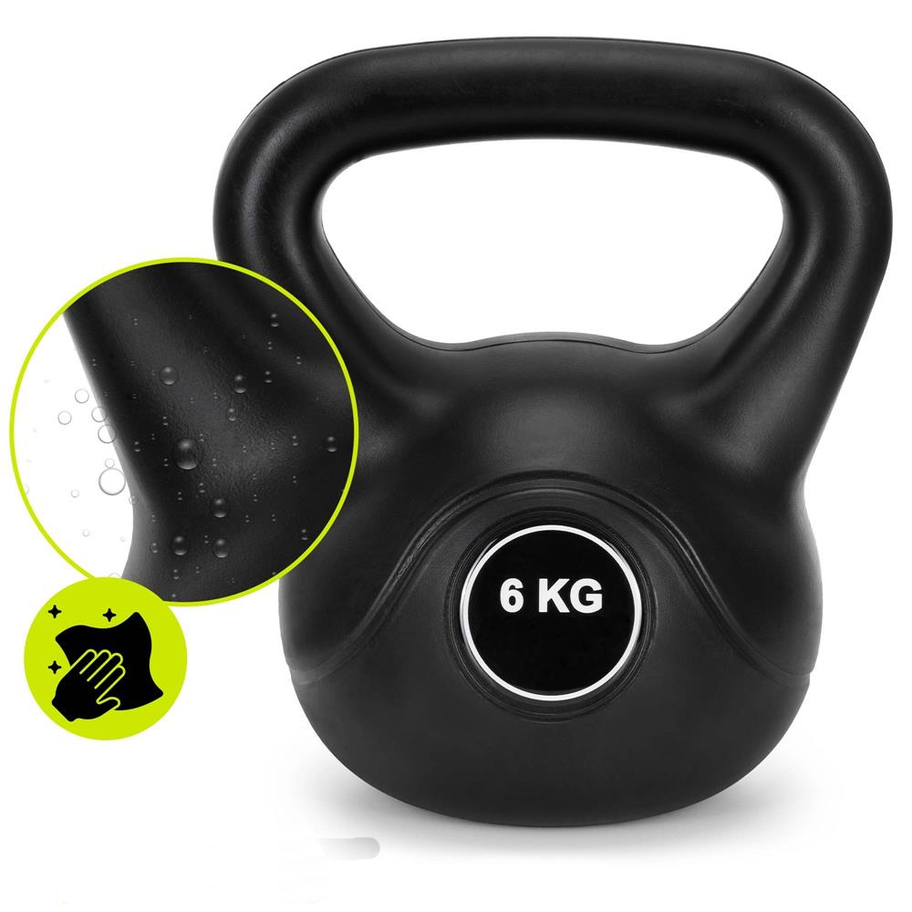 Kettlebell 6 kg, bitum cu invelis rezistent ABS, 24x21 cm, negru - imagine 11