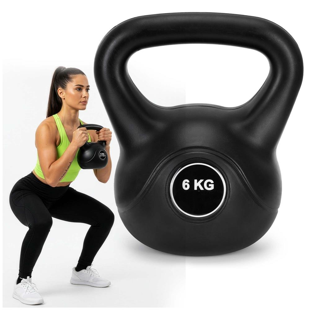 Kettlebell 6 kg, bitum cu invelis rezistent ABS, 24x21 cm, negru - imagine 9