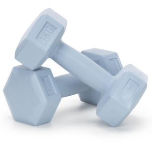 Set gantere hex 2x1 kg, bitum cu invelis rezistent PP, albastru deschis