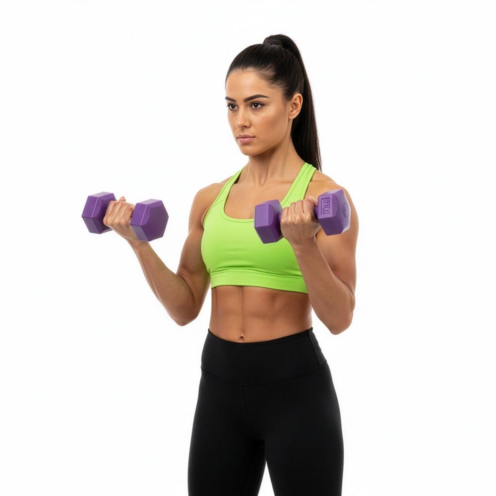 Set gantere hex 2x2 kg, bitum cu invelis rezistent PP, mov - imagine 3