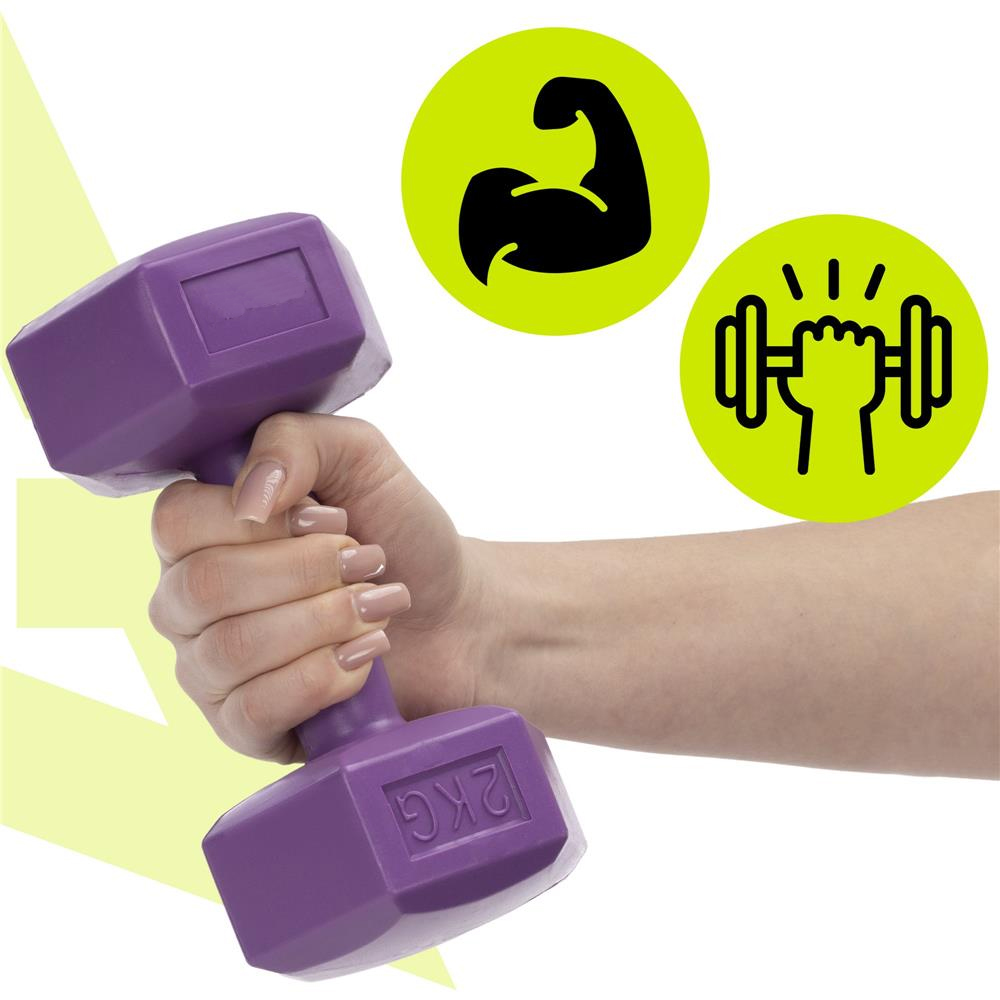 Set gantere hex 2x2 kg, bitum cu invelis rezistent PP, mov - imagine 6