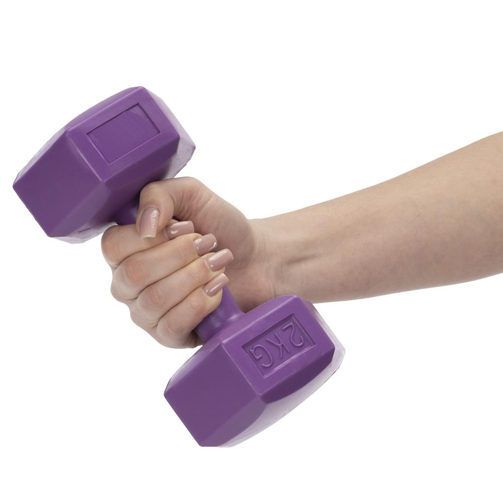 Set gantere hex 2x2 kg, bitum cu invelis rezistent PP, mov - imagine 7