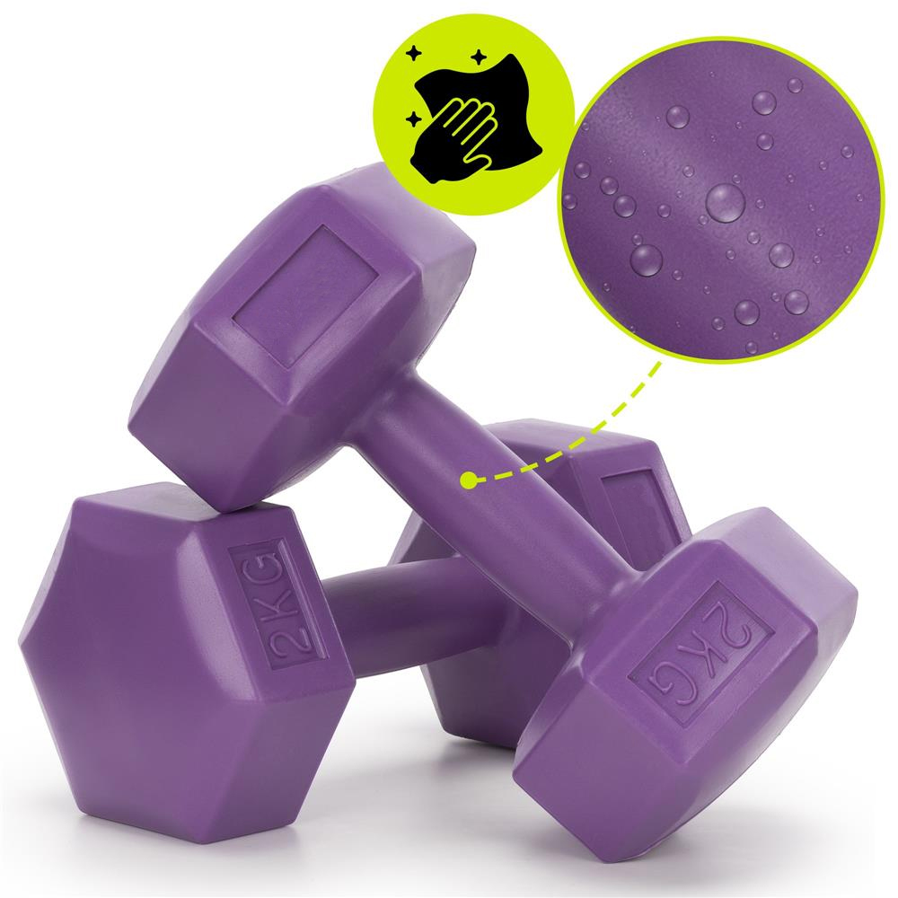 Set gantere hex 2x2 kg, bitum cu invelis rezistent PP, mov - imagine 8