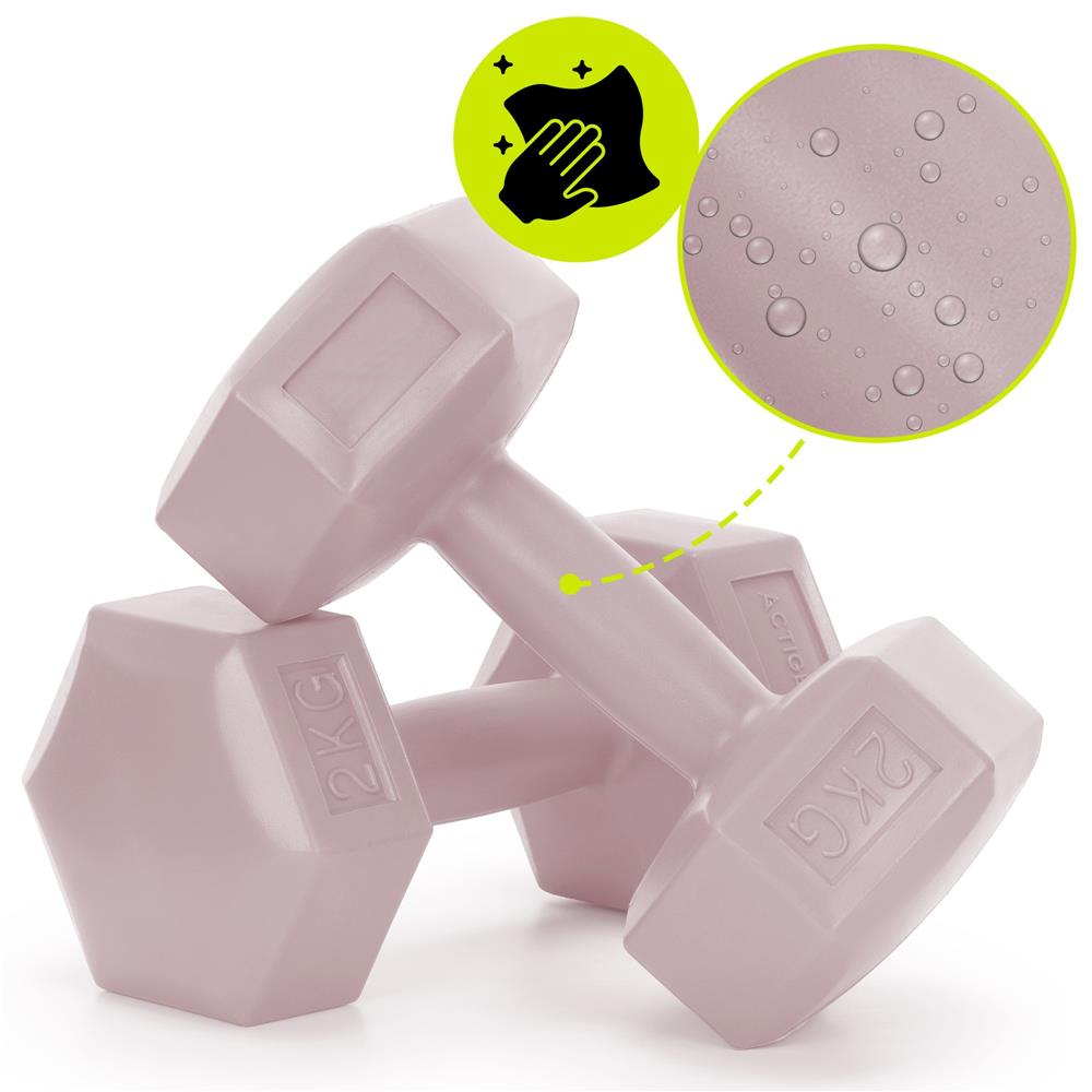 Set gantere hex 2x2 kg, bitum cu invelis rezistent PP, roz - imagine 12