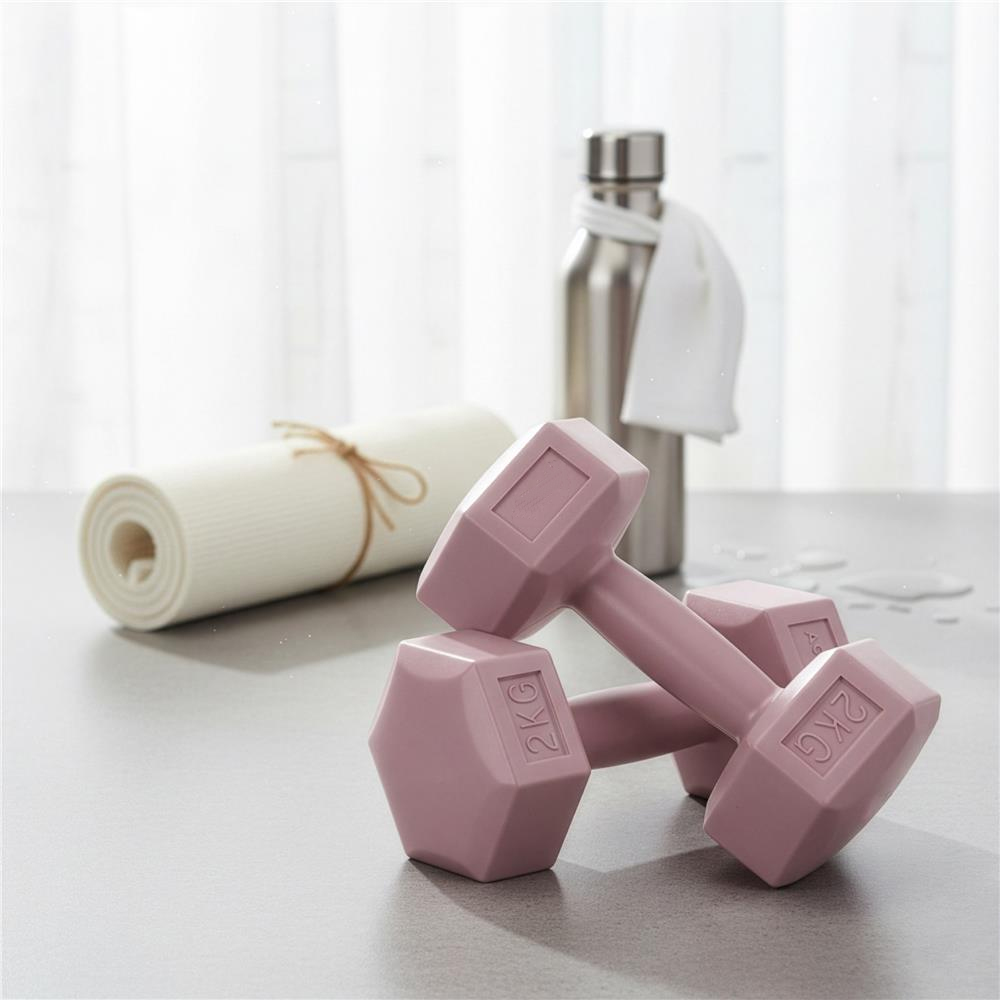 Set gantere hex 2x2 kg, bitum cu invelis rezistent PP, roz - imagine 13