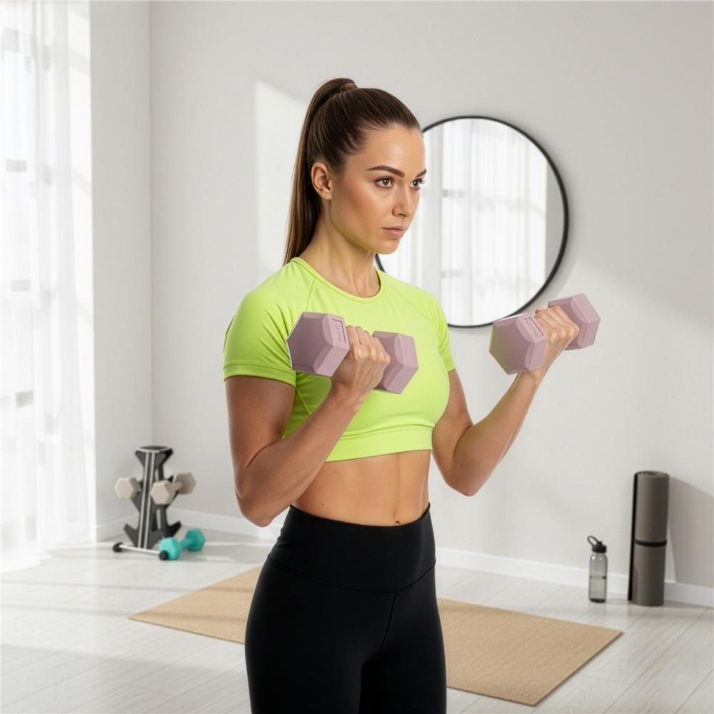 Set gantere hex 2x2 kg, bitum cu invelis rezistent PP, roz - imagine 4