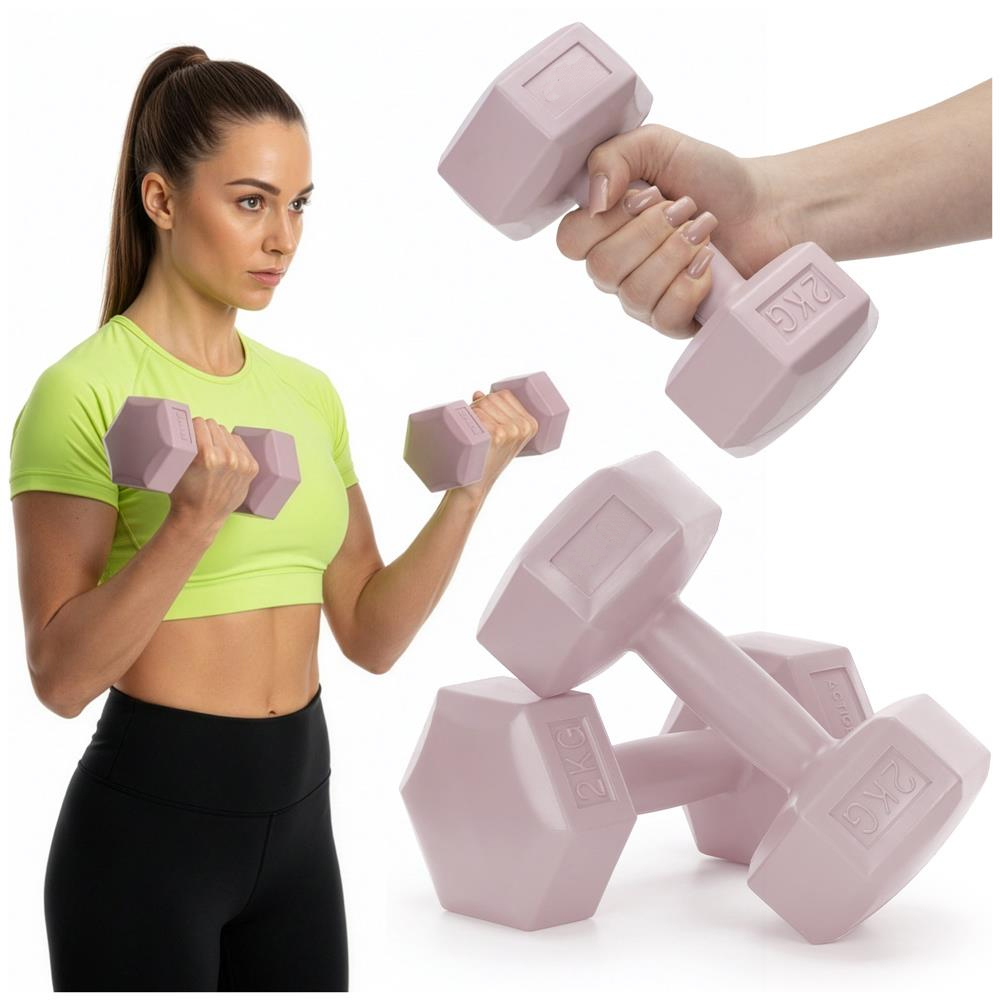 Set gantere hex 2x2 kg, bitum cu invelis rezistent PP, roz - imagine 6