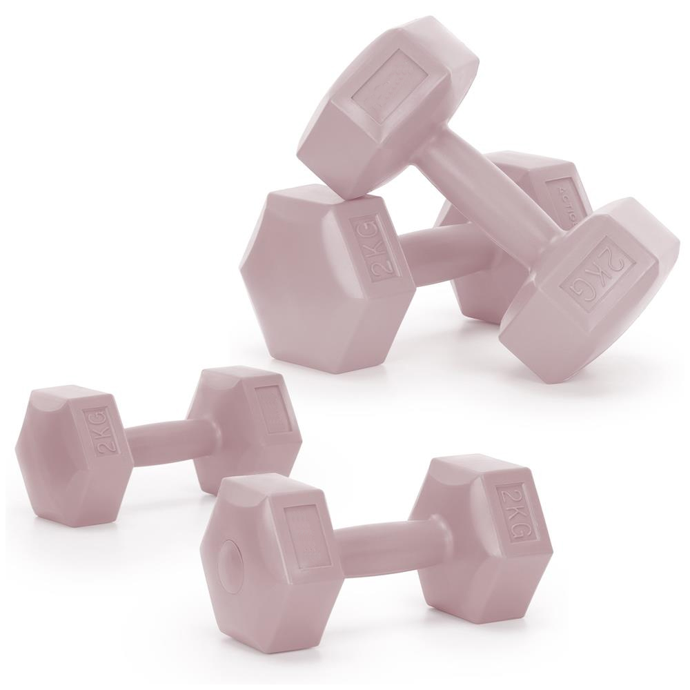 Set gantere hex 2x2 kg, bitum cu invelis rezistent PP, roz - imagine 7