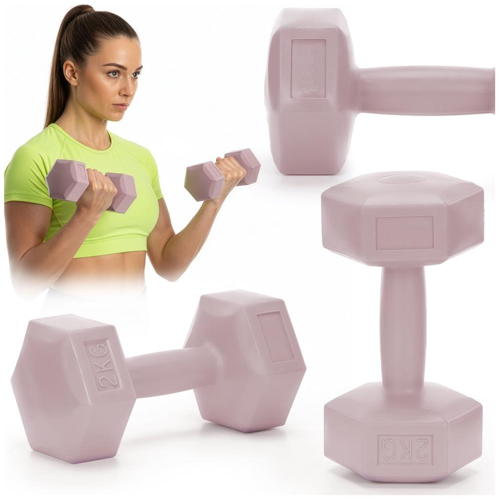 Set gantere hex 2x2 kg, bitum cu invelis rezistent PP, roz - imagine 8