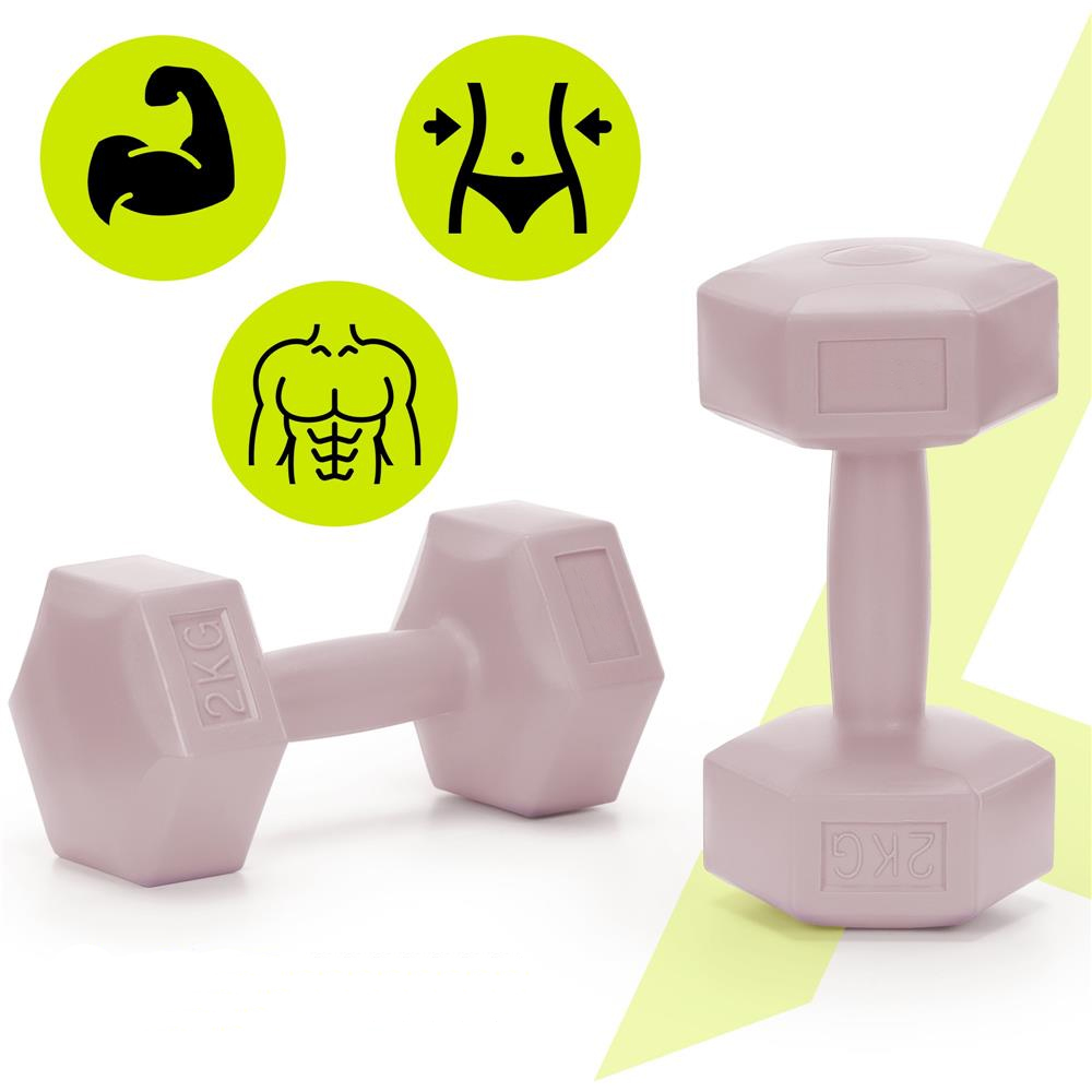 Set gantere hex 2x2 kg, bitum cu invelis rezistent PP, roz - imagine 11