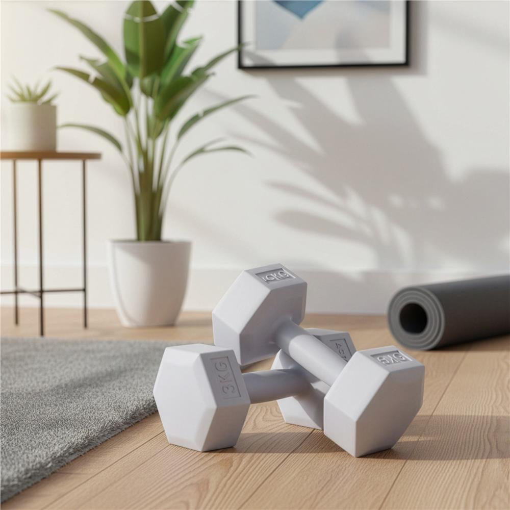 Set gantere hex 2x3 kg, bitum cu invelis rezistent PP, gri - imagine 4