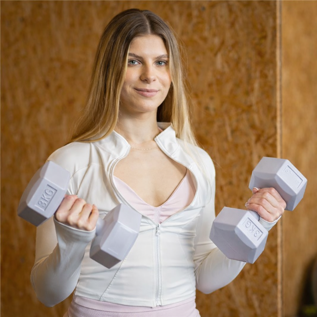 Set gantere hex 2x3 kg, bitum cu invelis rezistent PP, gri - imagine 5