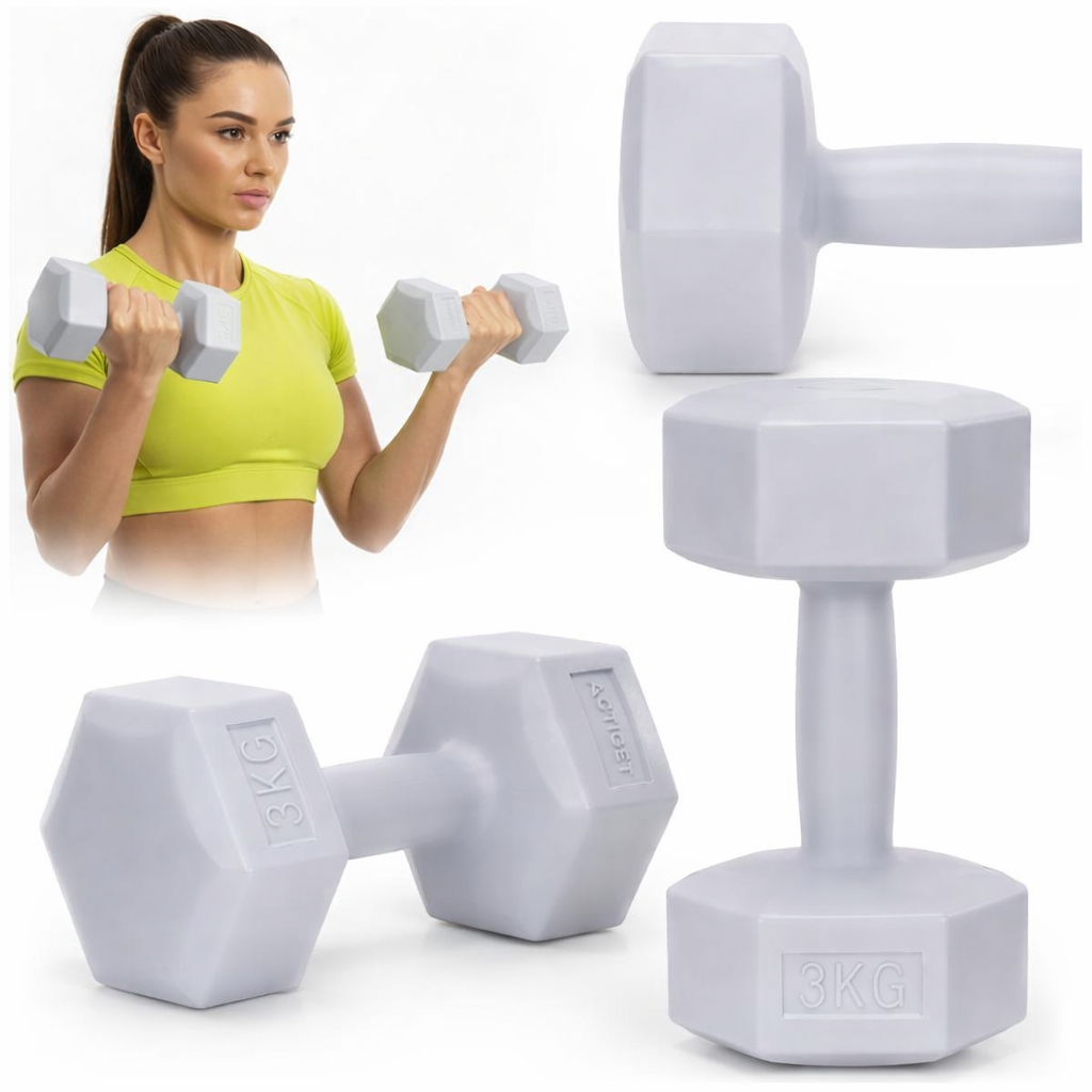 Set gantere hex 2x3 kg, bitum cu invelis rezistent PP, gri - imagine 9