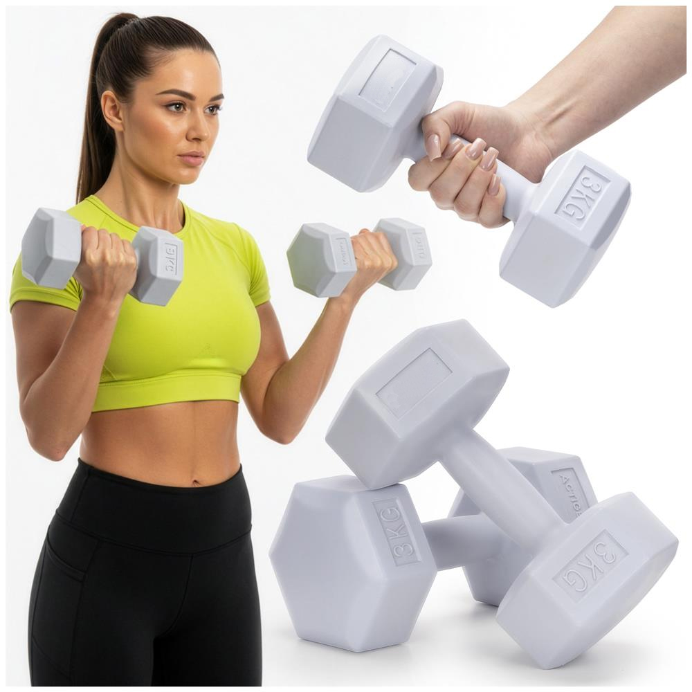 Set gantere hex 2x3 kg, bitum cu invelis rezistent PP, gri - imagine 10