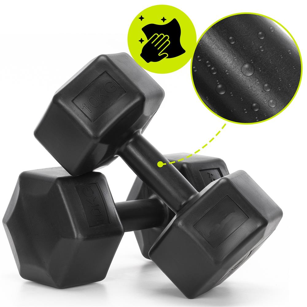 Set gantere hex 2x10 kg, bitum cu invelis rezistent PP, negru - imagine 4