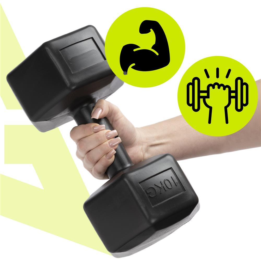 Set gantere hex 2x10 kg, bitum cu invelis rezistent PP, negru - imagine 5