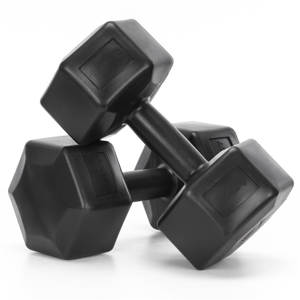 Set gantere hex 2x10 kg, bitum cu invelis rezistent PP, negru