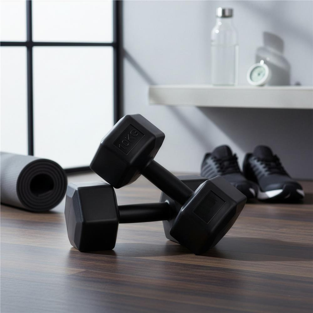 Set gantere hex 2x10 kg, bitum cu invelis rezistent PP, negru - imagine 9