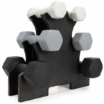 Set gantere din fonta cu invelis neopren, 12 kg cu suport, capete hexagonale, 2x1 kg 2x2 kg 2x3 kg, multicolor