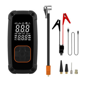 Compresor auto portabil 3 in 1 cu functie Jump Starter 800 A pentru pornirea de urgenta a motorului, acumulator 8000 mAh, putere 120 W, presiune maxima 150 PSI / 10,3 BAR, afisaj digital dublu, functie Powerbank, incarcare USB-C, accesorii incluse, negru