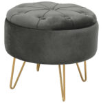 Taburet Caro cu spatiu depozitare, tapitat cu velur, 38x33 cm, gri