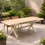 Masa gradina extensibila 180-240 cm din aluminiu cu blat aspect lemn, 180-240x90x76 cm, bej