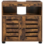 VASAGLE Dulap baie lavoar cu 2 usi tip jaluzea, raft reglabil, 60x30x63 cm, maro rustic