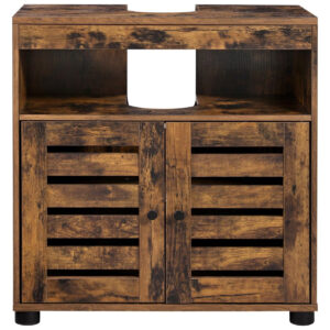 VASAGLE Dulap baie lavoar cu 2 usi tip jaluzea, raft reglabil, 60x30x63 cm, maro rustic
