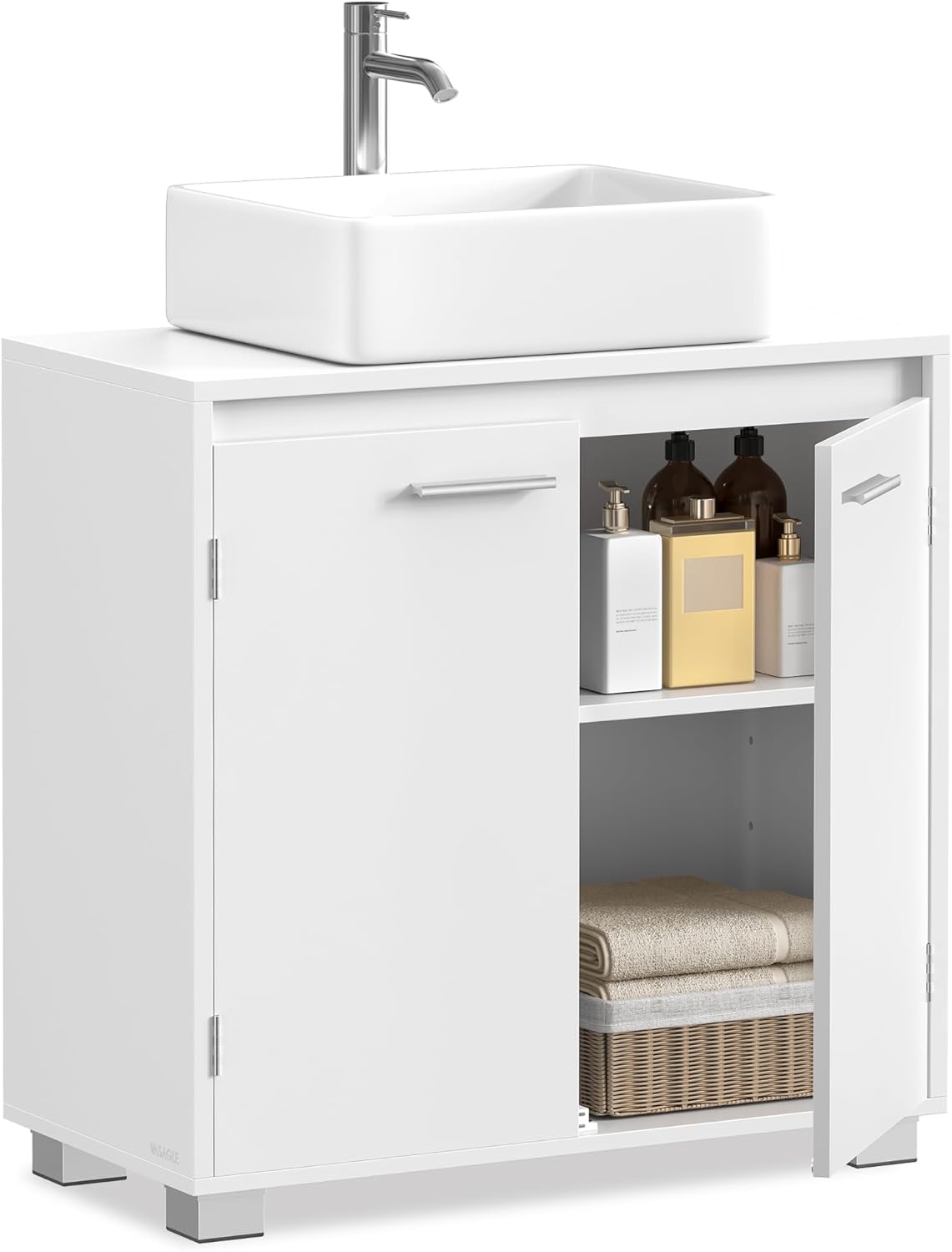 VASAGLE Dulap baie pentru suport lavoar, MDF, 2 compartimente, raft interior reglabil, 30x60x60 cm, alb - imagine 5