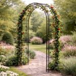 Pergola gradina cu suport pentru plante cataratoare, structura metalica, 130x39x260 cm, negru
