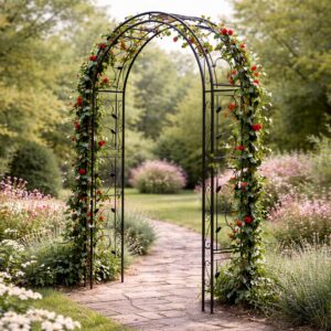 Pergola gradina cu suport pentru plante cataratoare, structura metalica, 130x39x260 cm, negru