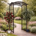 Pergola gradina metalica, suport plante cataratoare, 105x46x215 cm, negru