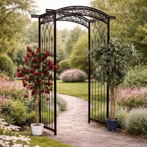 Pergola gradina metalica, suport plante cataratoare, 105x46x215 cm, negru
