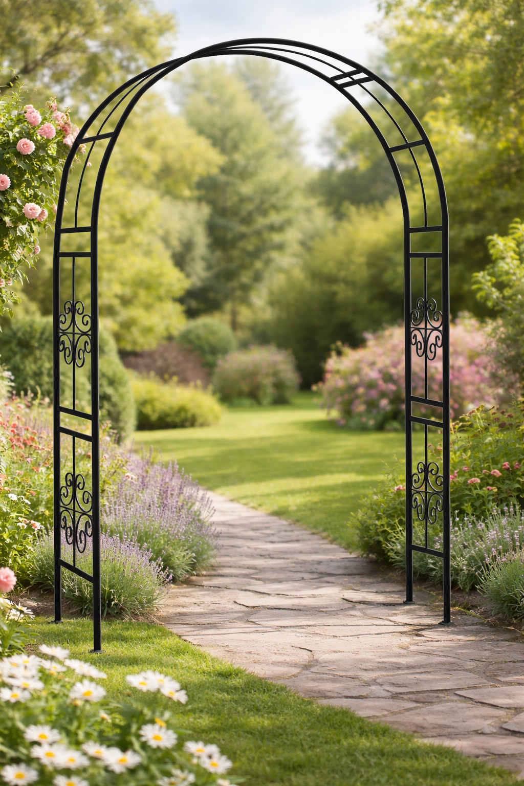 Pergola gradina metalica, suport plante cataratoare, 118x24x220 cm, negru - imagine 3
