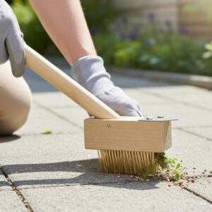 Perie pentru indepartarea buruienilor cu racleta triunghiulara din otel si maner din lemn, 28 cm