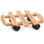 Suport ghiveci cu roti, suport mobil pentru plante, din lemn, diametru 36 cm, maro natur